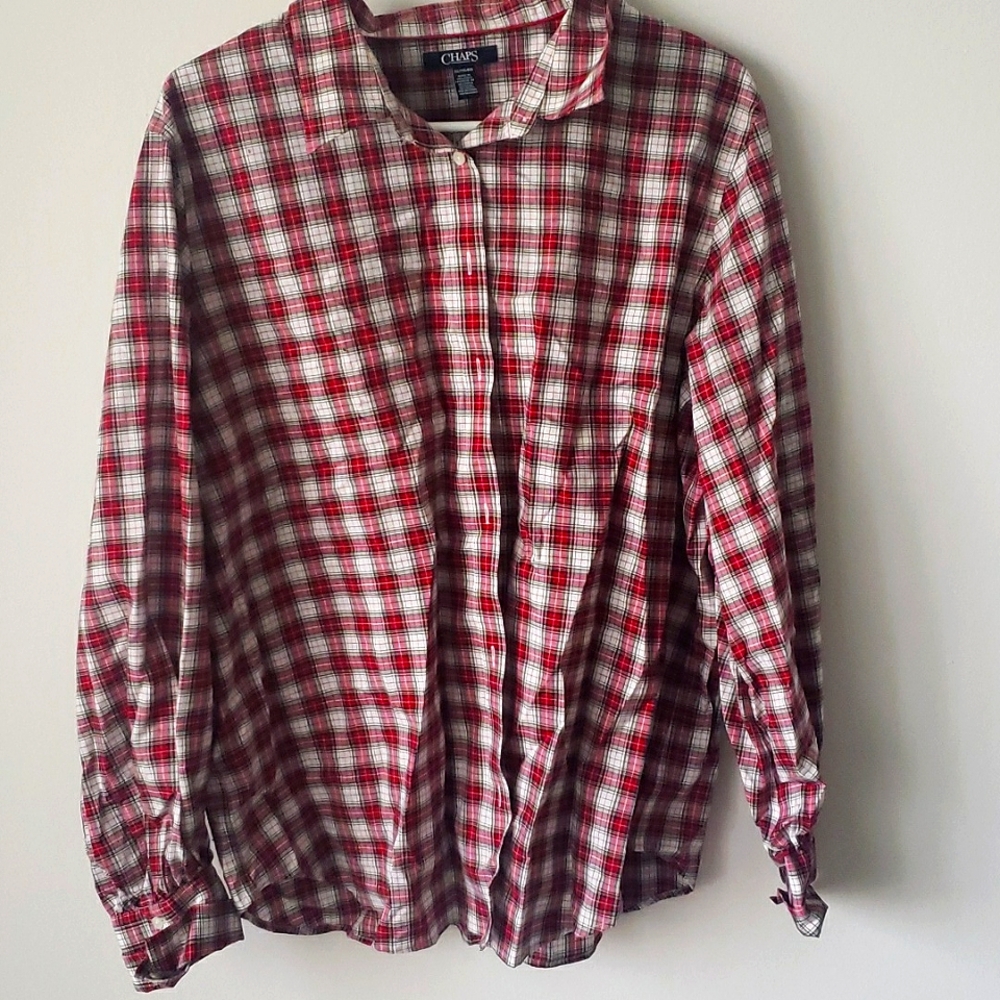A lightweight, plaid, long-sleeve button-up, perfect for layering with tank-tops